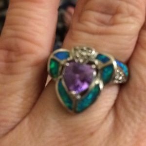 Blue and purple silver ring